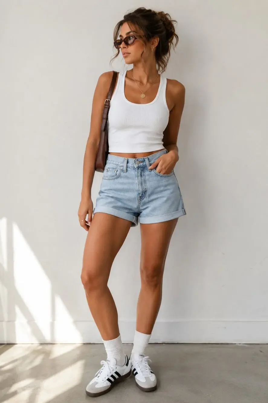 Levi's Premium A-Line Denim Shorts Light Wash Cuffed High Rise Women's W24